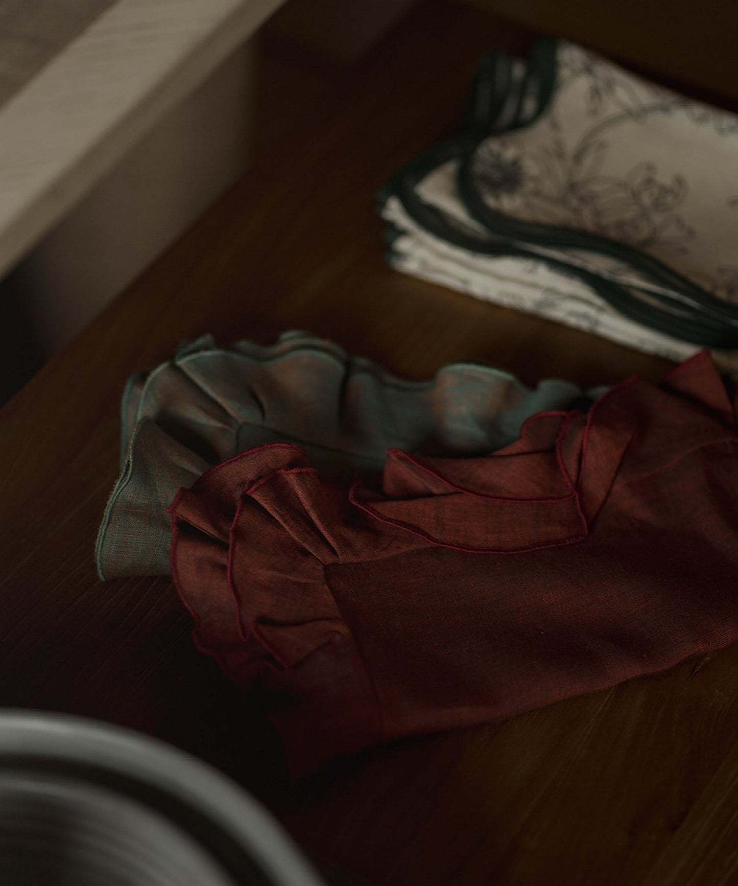 Crossweave Ruffle Napkin, Teal Rose - Stephenson House