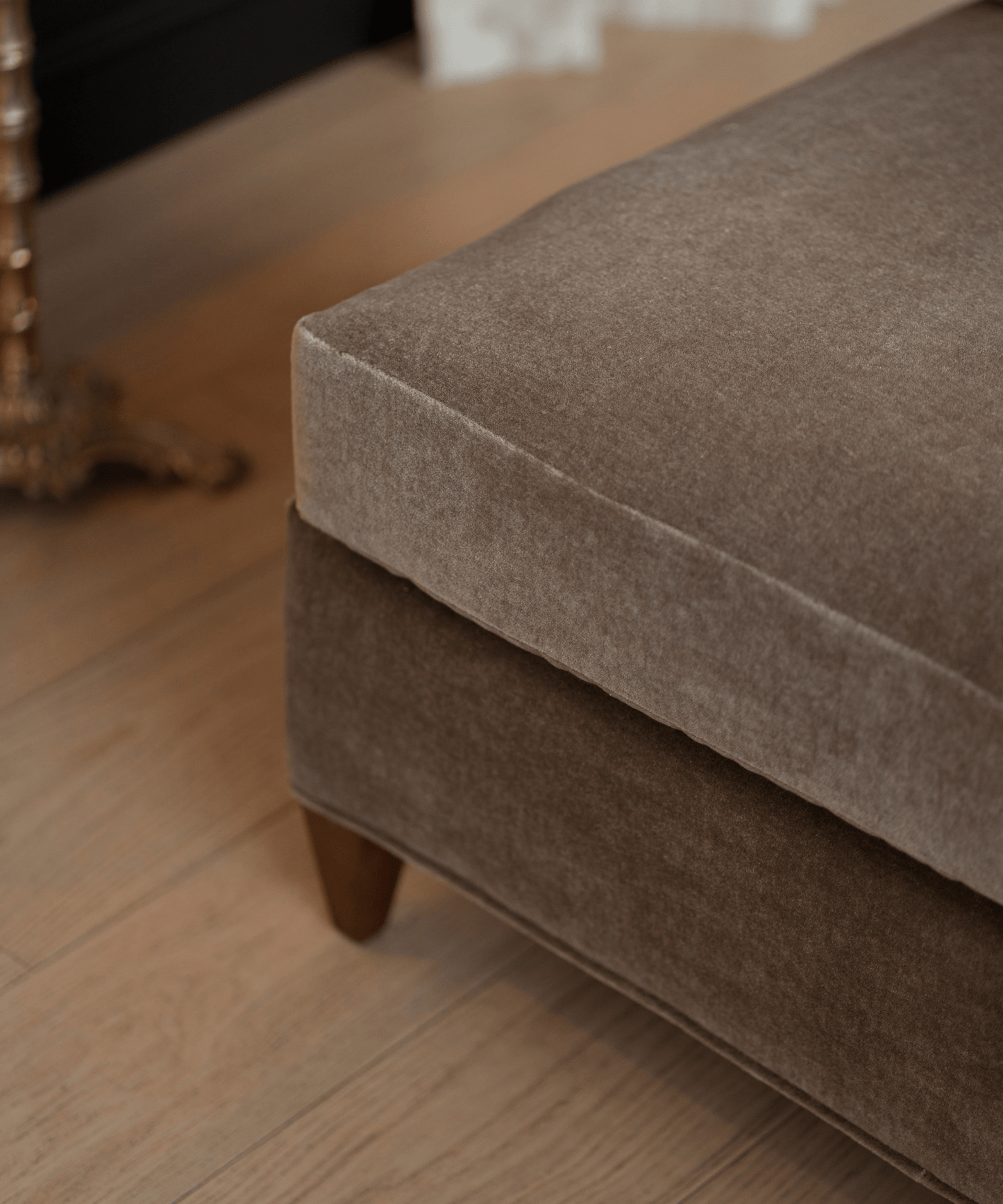 Leigh Armless Velvet Mohair Sofa, Truffle - Stephenson House