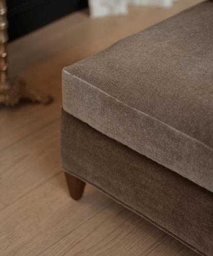 Leigh Armless Velvet Mohair Sofa, Truffle - Stephenson House