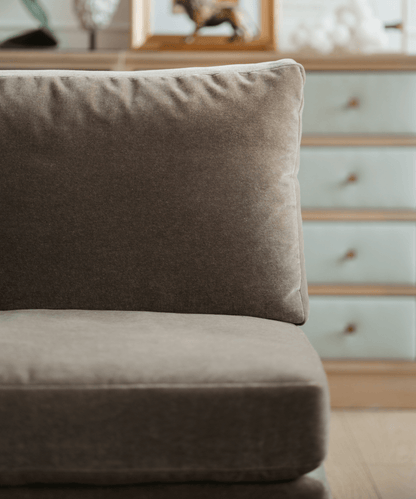 Leigh Armless Velvet Mohair Sofa, Truffle - Stephenson House