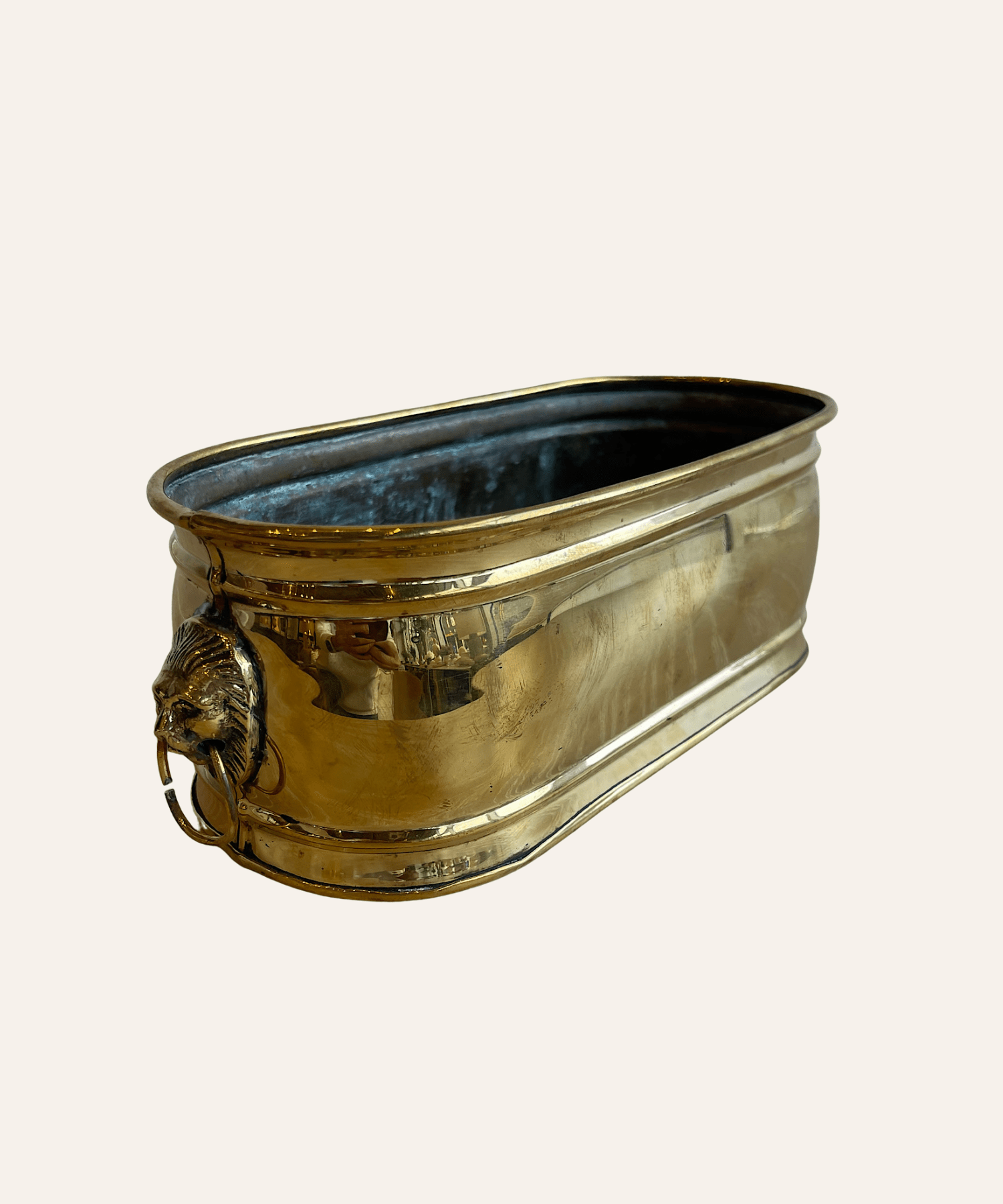 Vintage Brass Lion Head Planter - Stephenson House