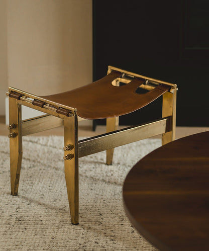 Vintage Leather & Brass Bench - Stephenson House